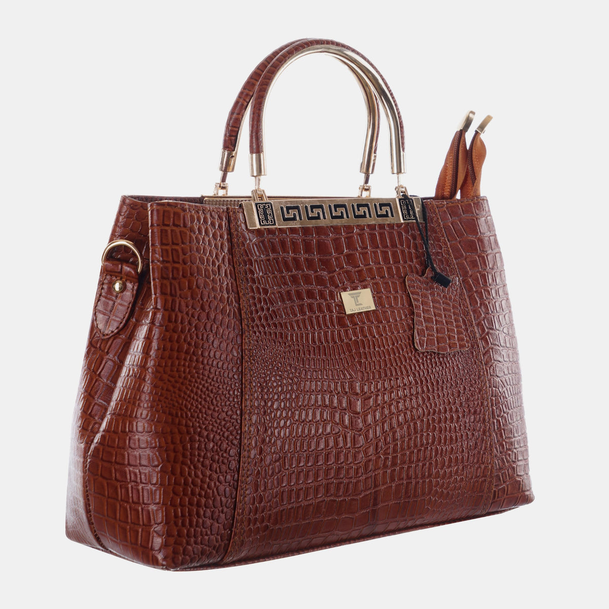 TAJ LEATHER Genuine Leather Handbag for Women, Premium Crocodile Textured Tote Bag with Zipper, Spacious Ladies Purse for Office, Work, Shopping & Daily Use