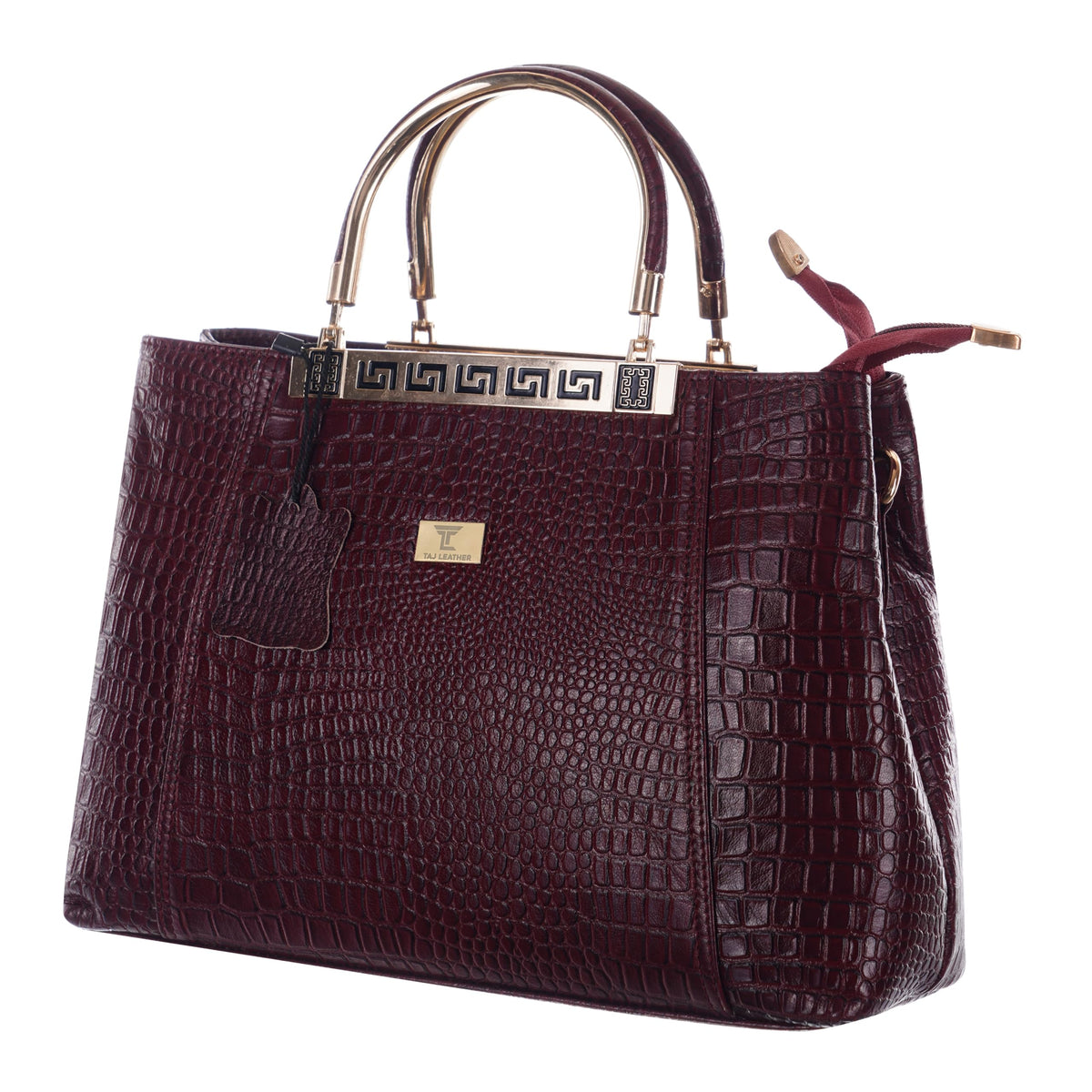 TAJ LEATHER Genuine Leather Handbag for Women, Premium Crocodile Textured Tote Bag with Zipper, Spacious Ladies Purse for Office, Work, Shopping & Daily Use