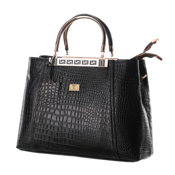 TAJ LEATHER Genuine Leather Handbag for Women, Premium Crocodile Textured Tote Bag with Zipper, Spacious Ladies Purse for Office, Work, Shopping & Daily Use