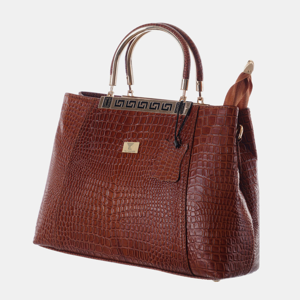 TAJ LEATHER Genuine Leather Handbag for Women, Premium Crocodile Textured Tote Bag with Zipper, Spacious Ladies Purse for Office, Work, Shopping & Daily Use
