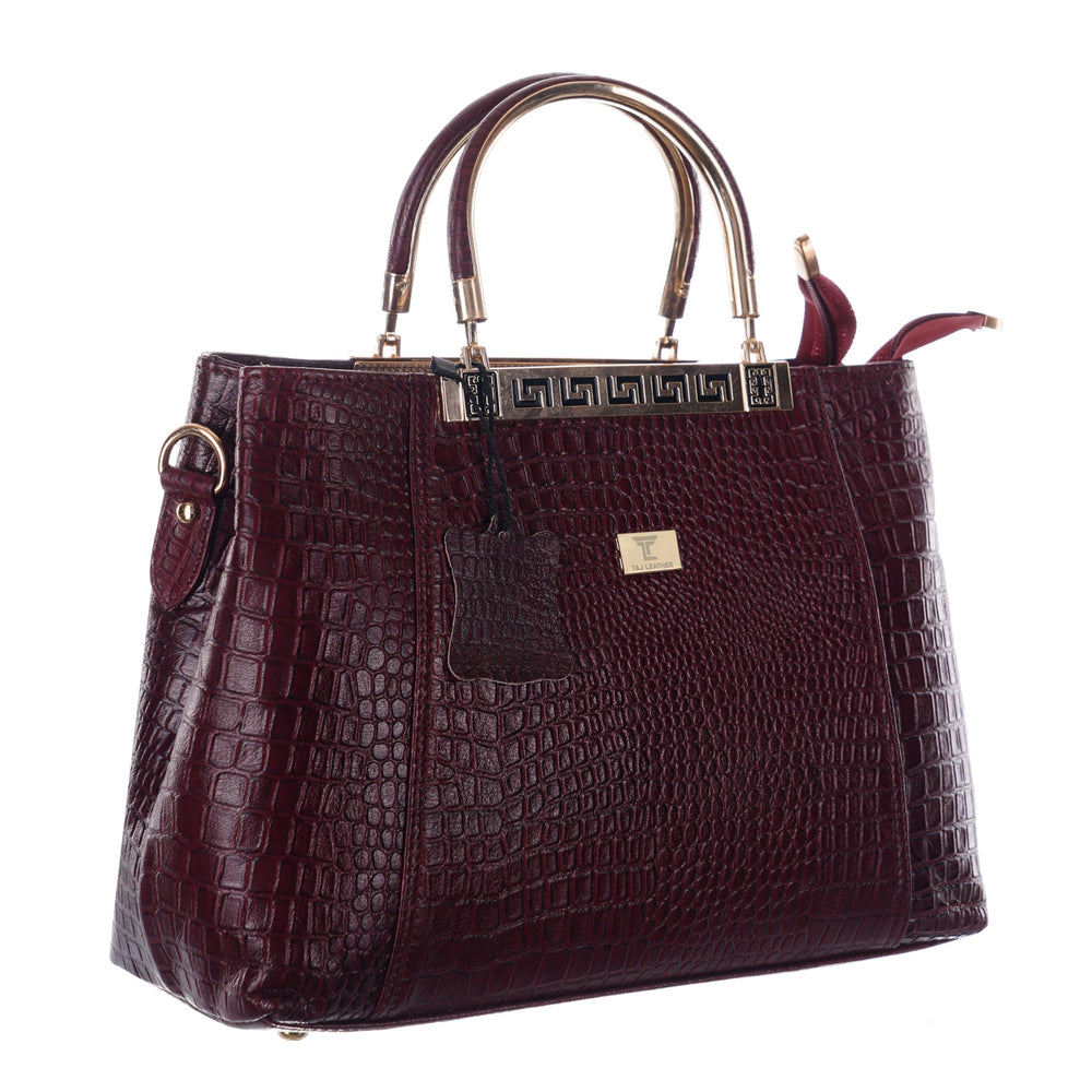 TAJ LEATHER Genuine Leather Handbag for Women, Premium Crocodile Textured Tote Bag with Zipper, Spacious Ladies Purse for Office, Work, Shopping & Daily Use