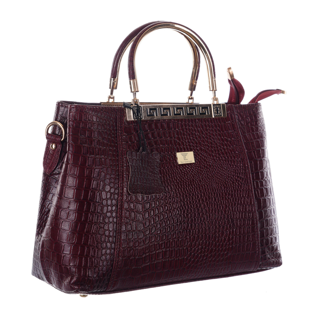 TAJ LEATHER Genuine Leather Handbag for Women, Premium Crocodile Textured Tote Bag with Zipper, Spacious Ladies Purse for Office, Work, Shopping & Daily Use