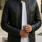 Taj Signature Matrix Diamond-Quilted Black Leather Jacket