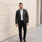 Taj Bespoke Executive Black Nappa Leather Two-Button Blazer