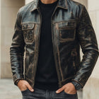 Taj Heritage Detroit Distressed Charcoal Leather Trucker Jacket - View 1000166380
