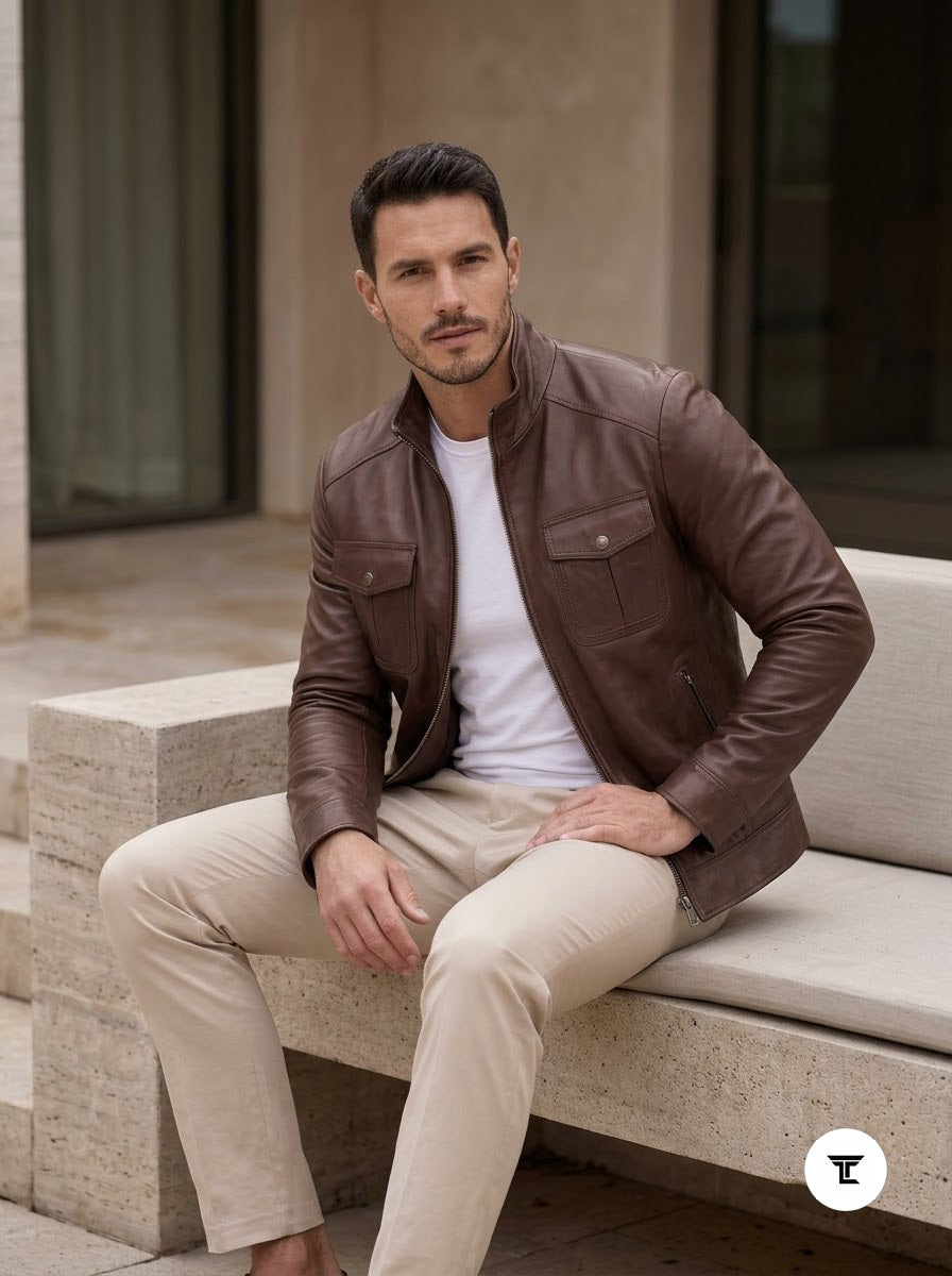 Taj Heritage Chestnut Harrington Leather Jacket