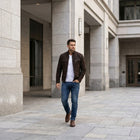 Taj Signature Chocolate Velour Suede Cafe Racer Jacket