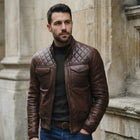 Taj Heritage Roadster Quilted Brown Leather Jacket
