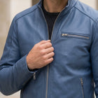 Taj Bespoke Air Force Slate Blue Lambskin Cafe Racer Leather Jacket - View 1000166676