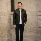Taj Bespoke Hudson Black Leather Casual Shirt Jacket