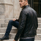 Taj Signature Stealth Diamond-Panel Black Biker Jacket