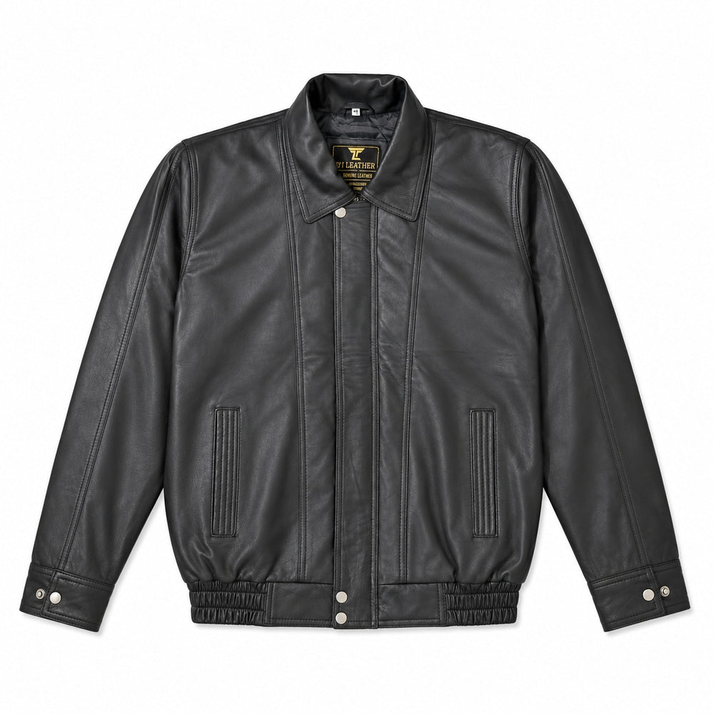 Elastic Leather Jacket - By Taj Leather Pure Black
