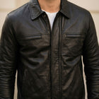 Taj Signature Vanguard Black Leather Collared Zip Jacket