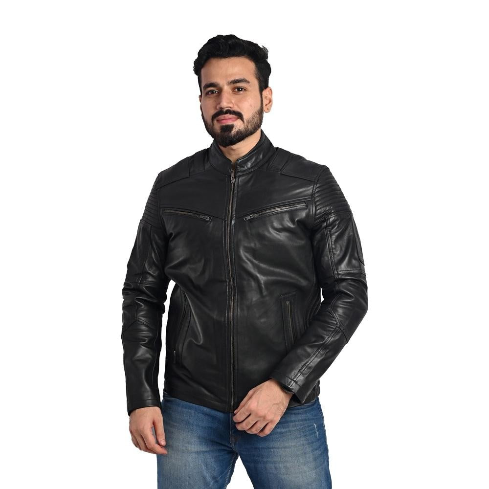 Men's Solid Leather Jacket - Stylish and Durable