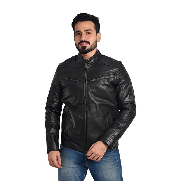 Men's Solid Leather Jacket - Stylish and Durable