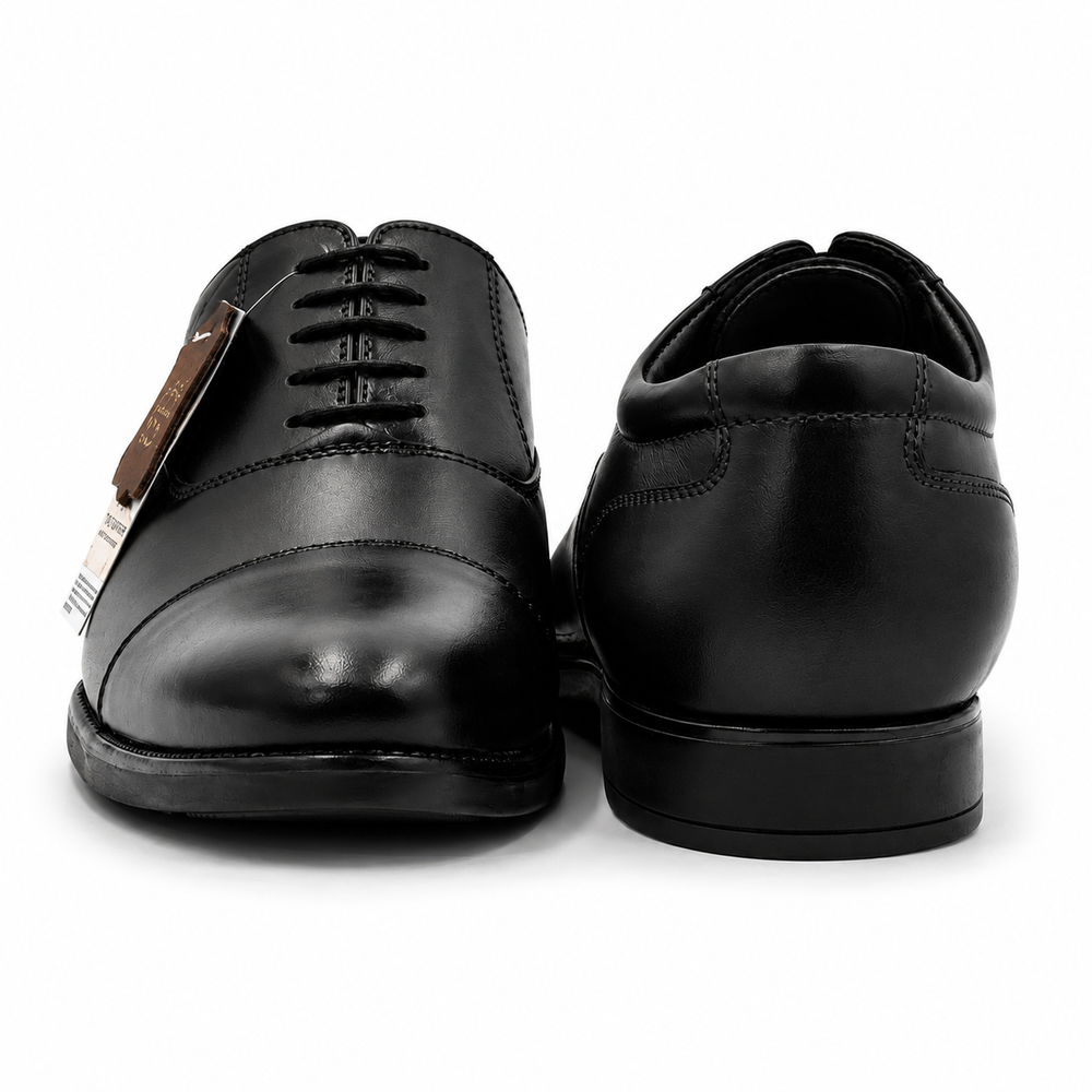 Police  Classic Black Cap-Toe Leather Oxford Shoes