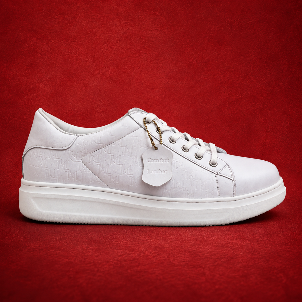 Crisp White Textured Low-Top Leather Sneakers