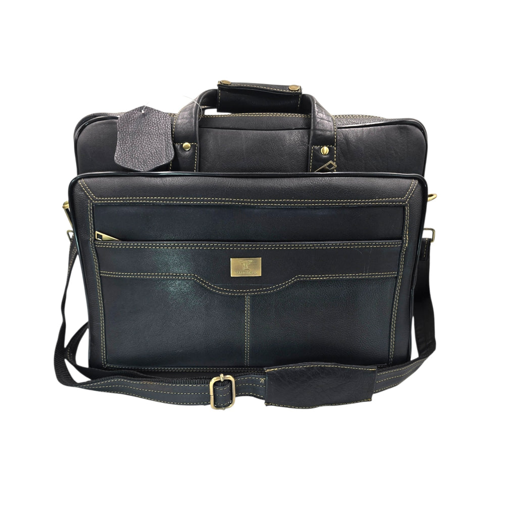 Genuine Leather Double Fold Laptop Bag for Men - Office Bag - Fits Up to 14/15.6/17 Inch.