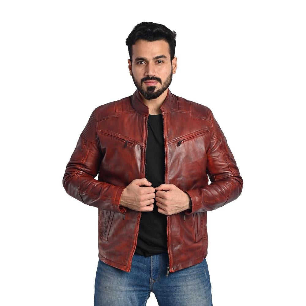 Men's Solid Leather Jacket - Stylish and Durable