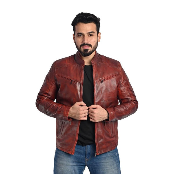 Men's Solid Leather Jacket - Stylish and Durable