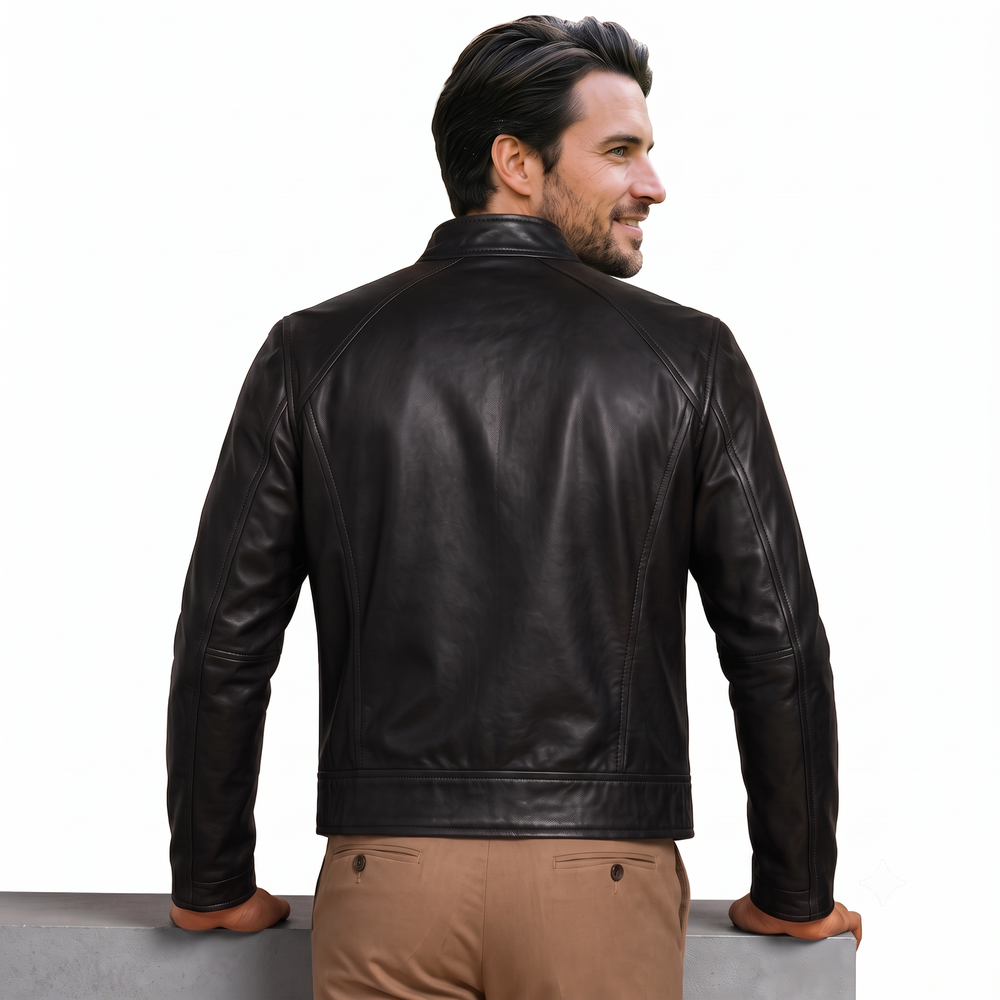 Black Unic Simple Leather Jacket