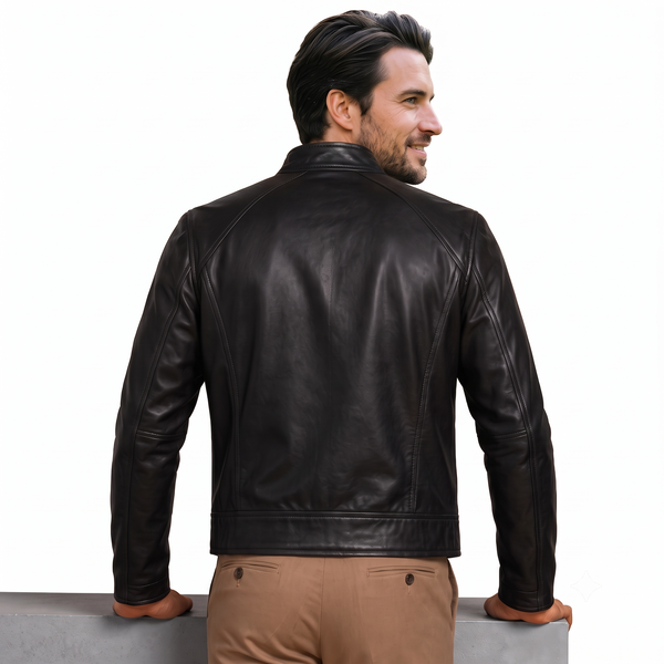 Black Unic Simple Leather Jacket Close-up 1