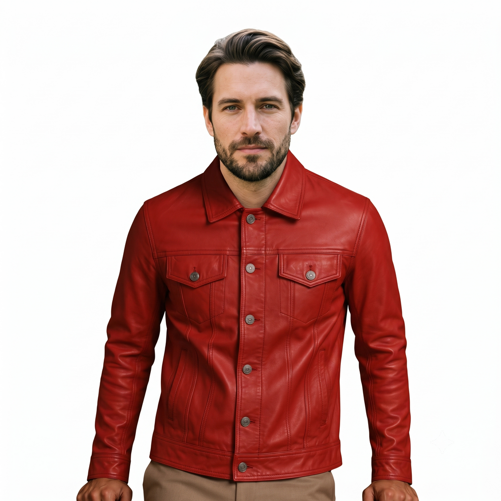 Mauritius Leather Biker Jacket red
