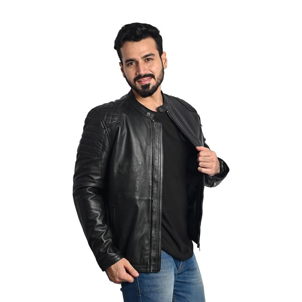 Men's Solid Leather Jacket - Stylish and Durable
