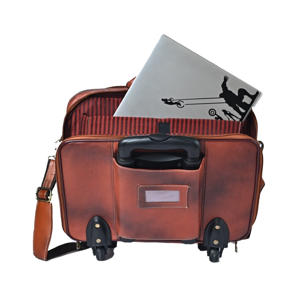 Taj Leather Trolly Suitcase Bag - 100% Leather