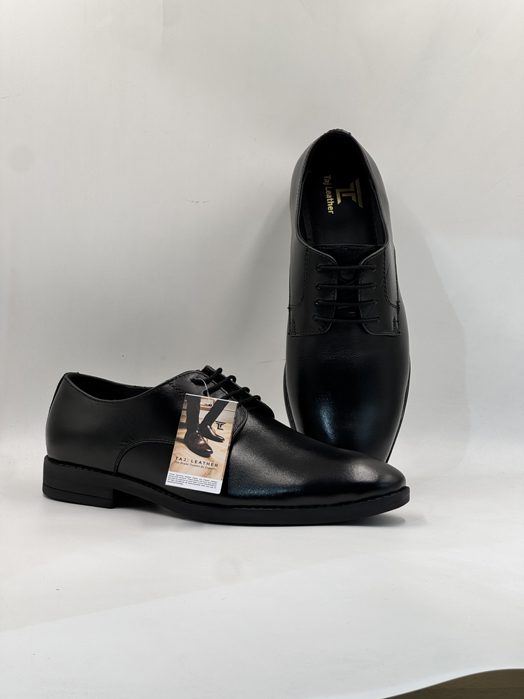 Classic Black Plain-Toe Leather Derby Shoes