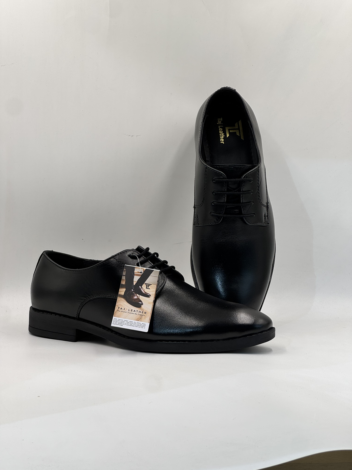 Classic Black Plain-Toe Leather Derby Shoes