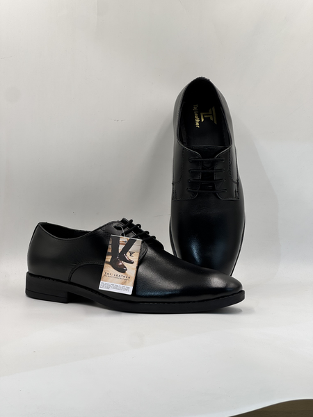 Classic Black Plain-Toe Leather Derby Shoes