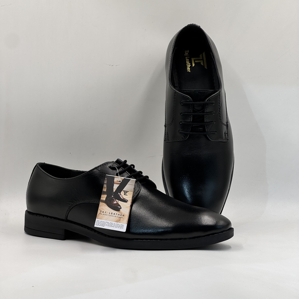 Classic Black Plain-Toe Leather Derby Shoes