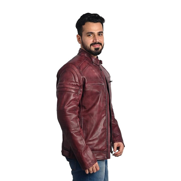 Men's Solid Leather Jacket - Stylish and Durable