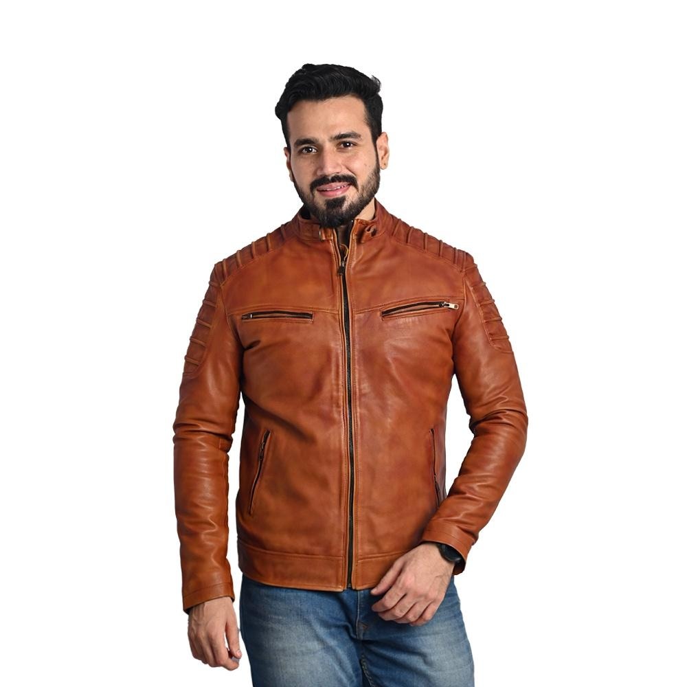 Men's Solid Leather Jacket - Handmade Genuine Leather Outerwear