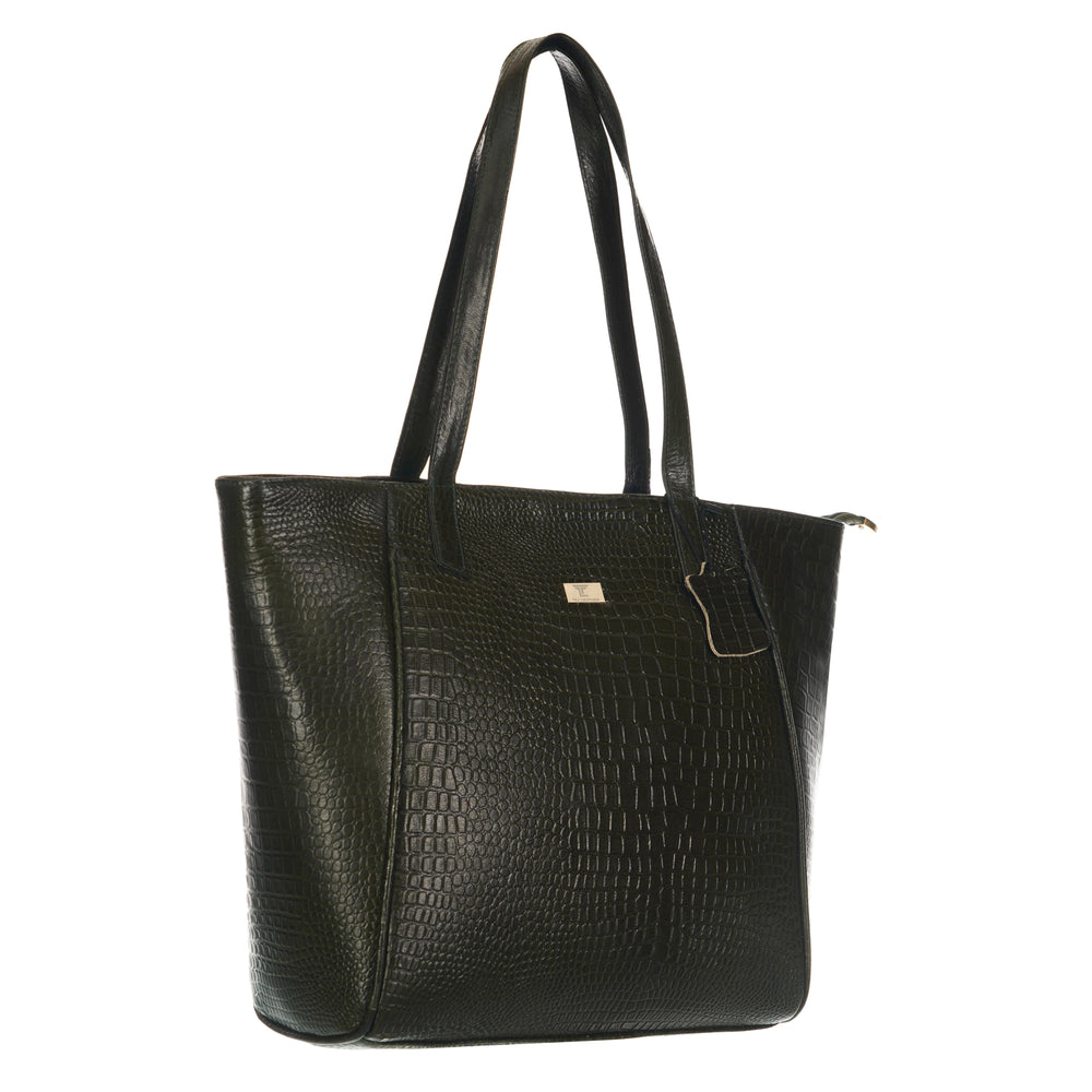 Women's Croco Pattern Shoulder Bag - Stylish and Spacious Bag with Big Compartment