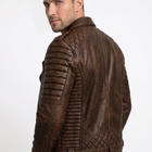 Taj Leather Men's Vintage Distressed Brown Quilted Biker Leather Jacket