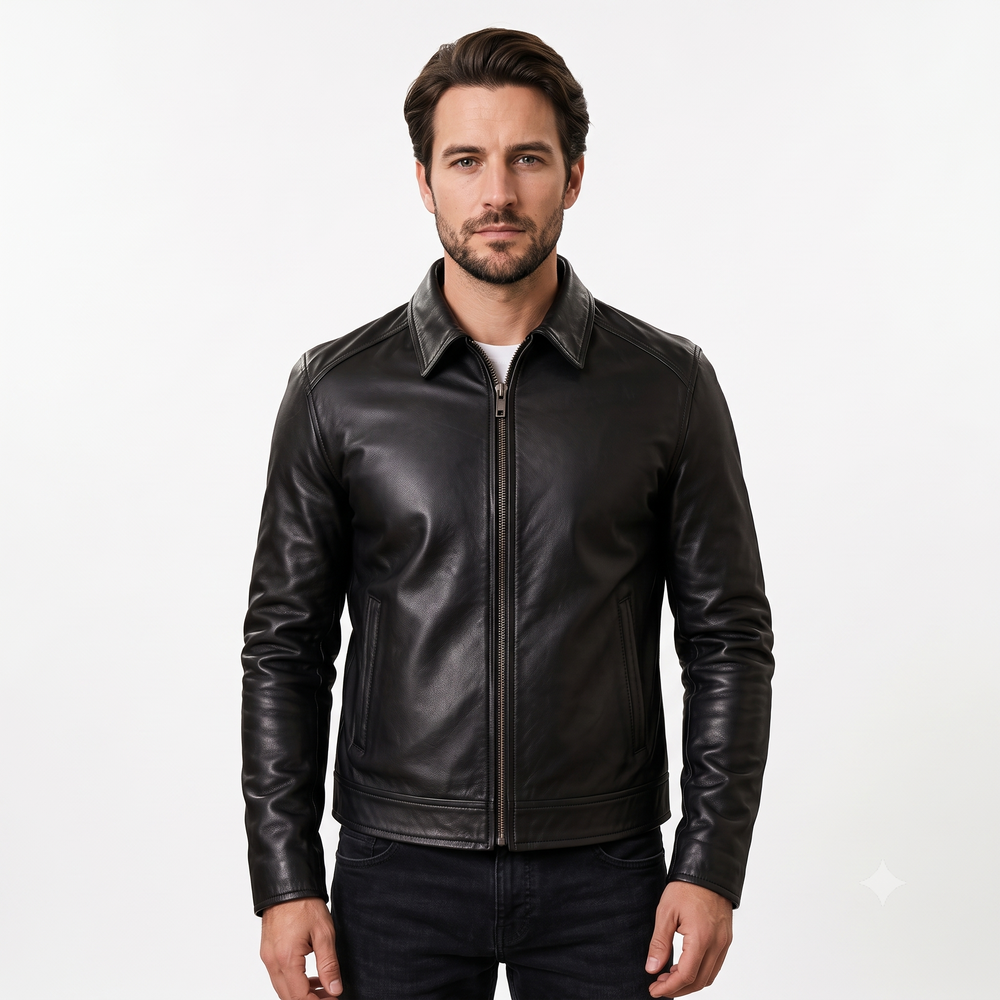 Oxford Classic Leather Jacket blak