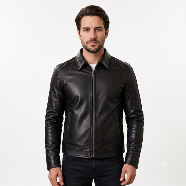 Oxford Classic Leather Jacket blak