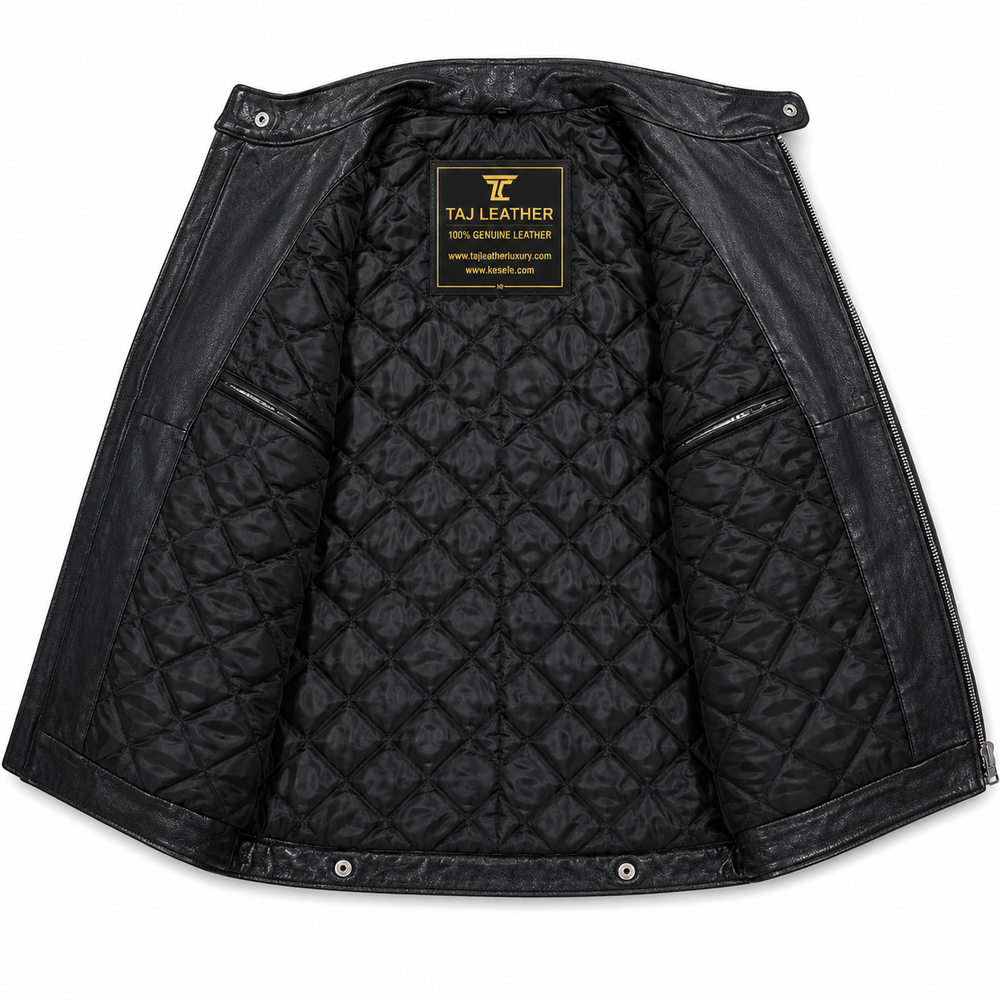Mallan Style Leather jacket - By Taj Leather Pure Black