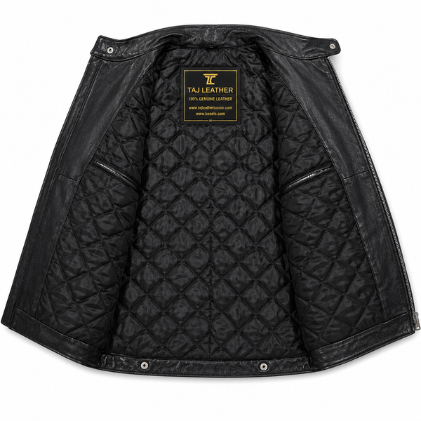 Mallan Style Leather jacket - By Taj Leather Pure Black