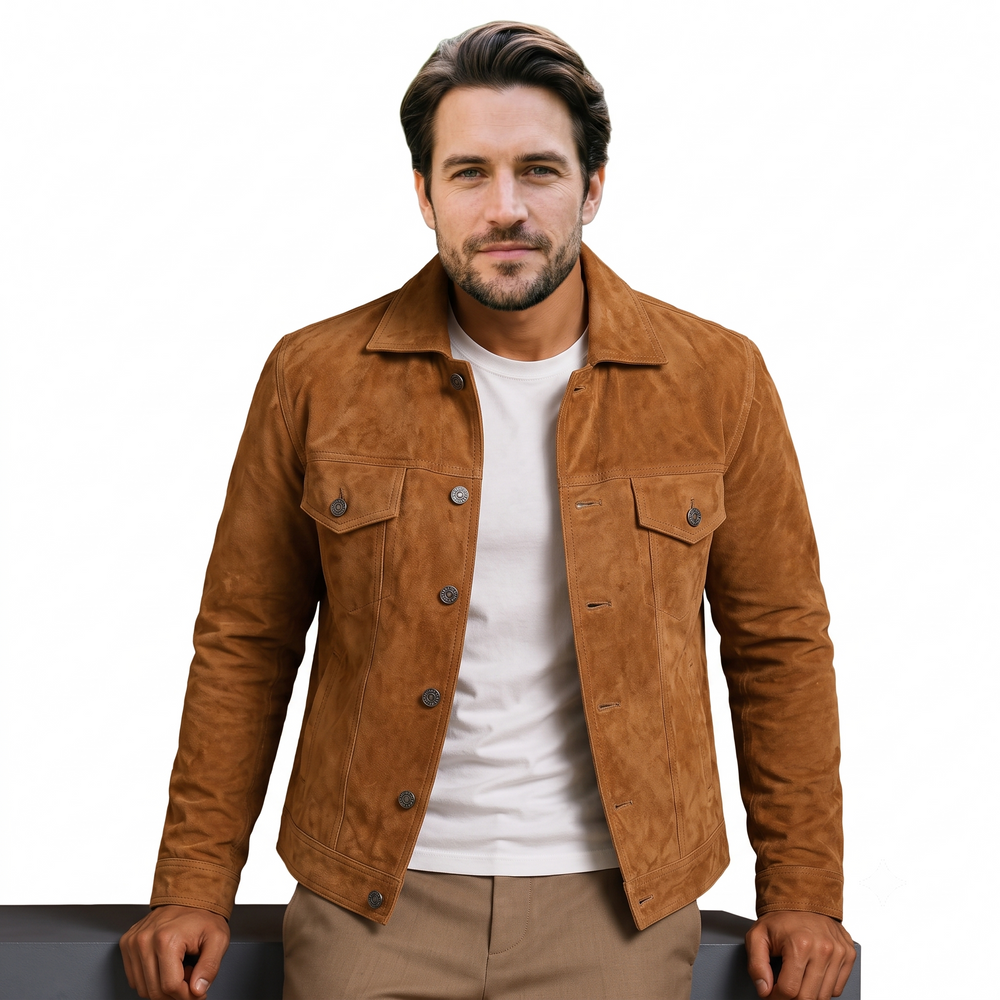 Avor Tan Brown Suede Leather Jacket TENBROWN