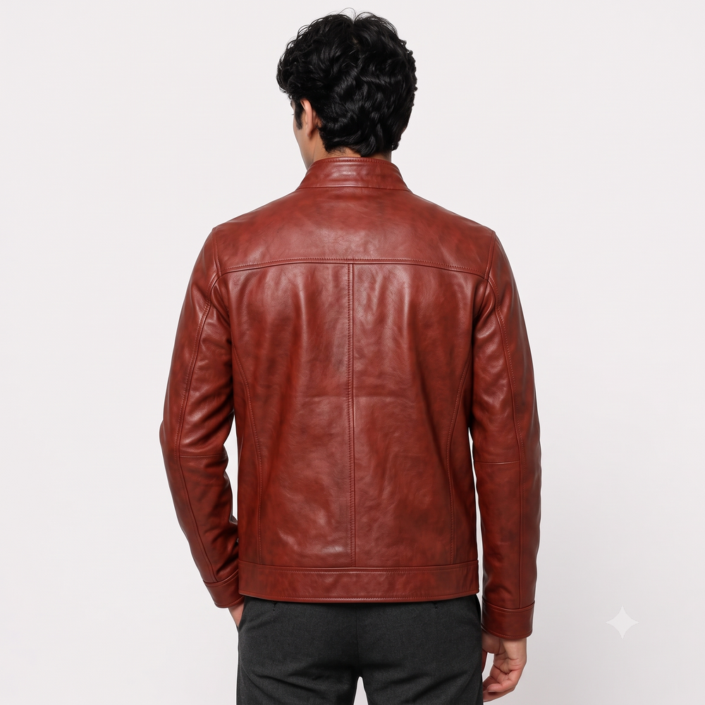 Men’s Vintage Rust Red Cafe Racer Genuine Leather Jacket