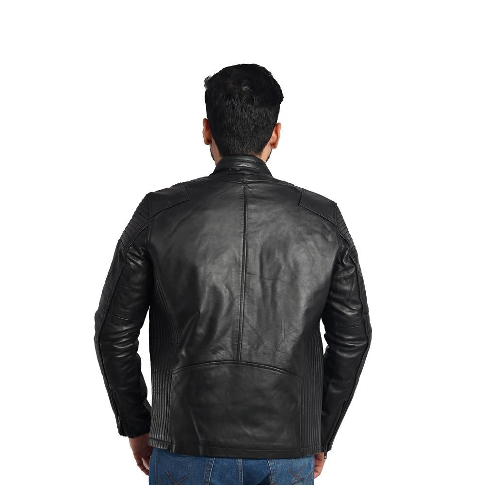 Men's Solid Leather Jacket - Stylish and Durable