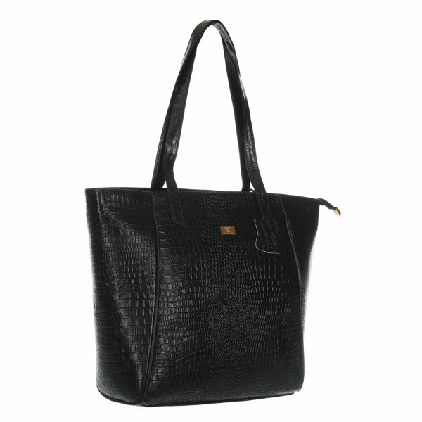 Women's Croco Pattern Shoulder Bag - Stylish and Spacious Bag with Big Compartment