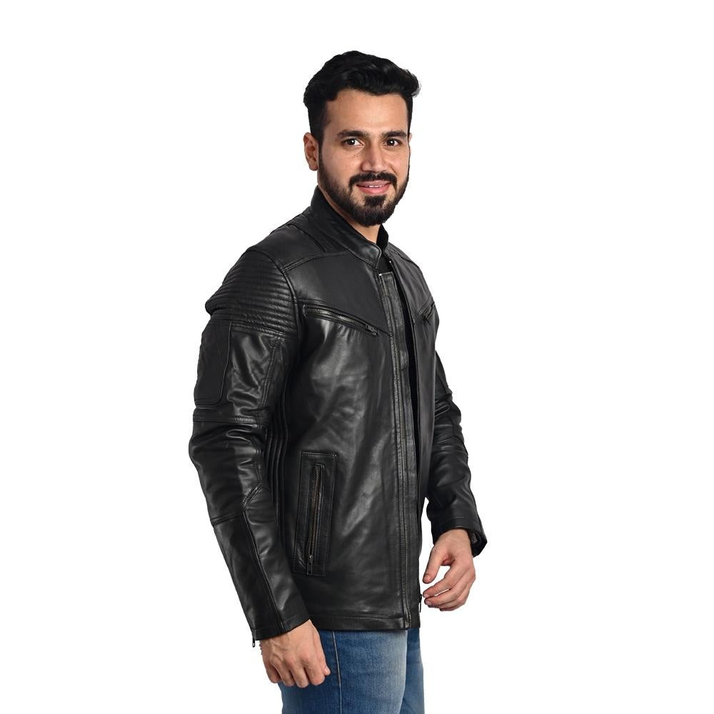 Men's Solid Leather Jacket - Stylish and Durable