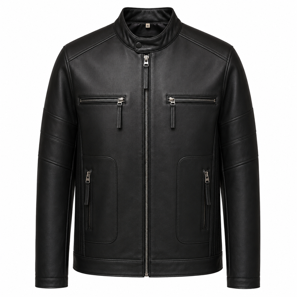 Mallan Style Leather jacket - By Taj Leather Pure Black