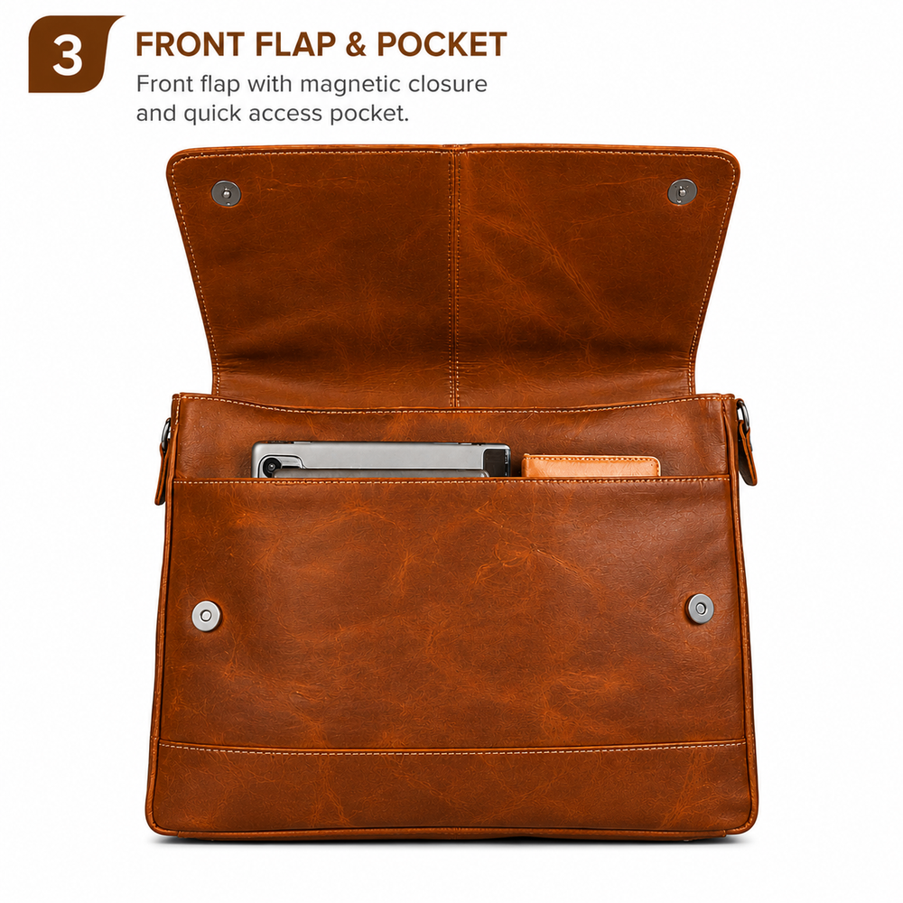 Oil Pull Up Leather Laptop Bag For Men - Office Bag - Fits Up to 14/15.5/16 inch