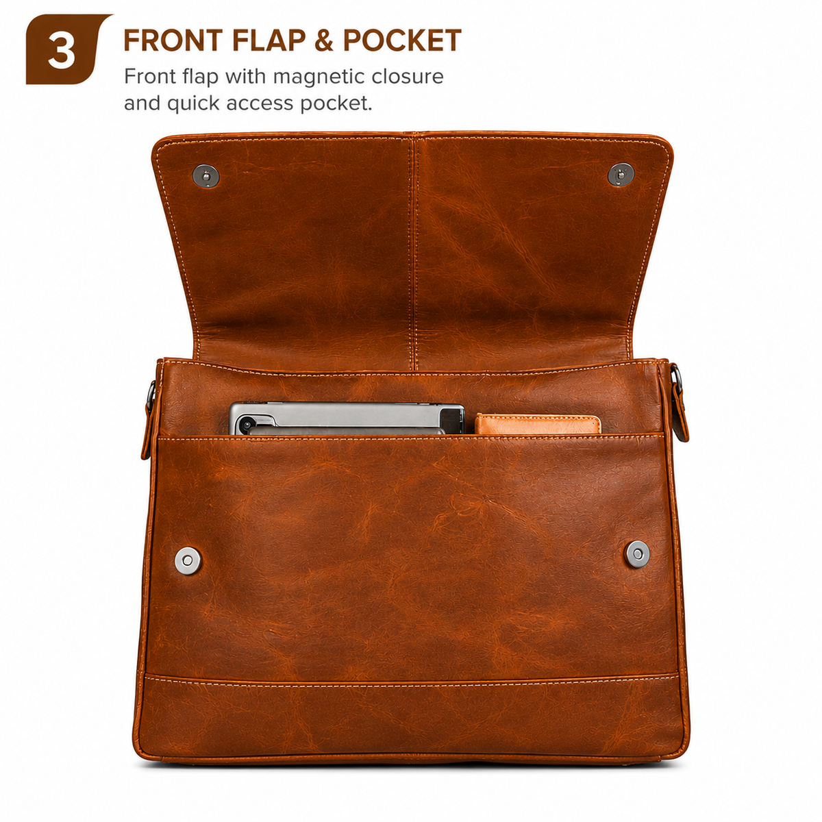 Oil Pull Up Leather Laptop Bag For Men - Office Bag - Fits Up to 14/15.5/16 inch