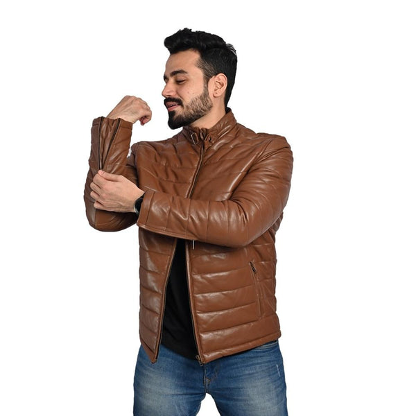Men's Puffer Leather Jacket – 100% Pure Leather – Handmade Craftsmanship